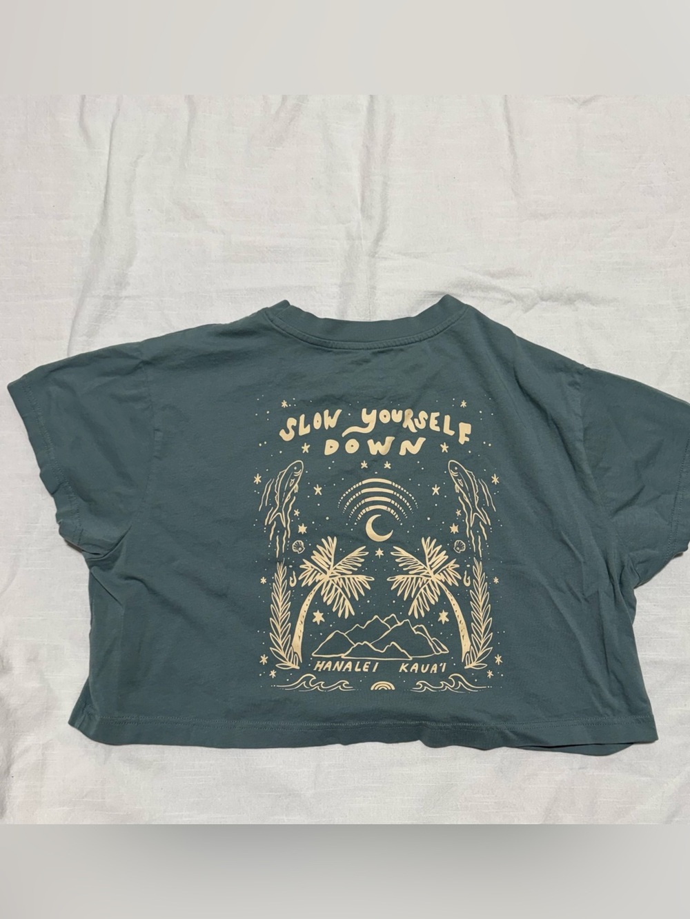 Slow Yourself Down Teal Graphic Crop Top